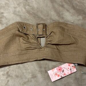 SHEIN Tan Tube Top with Adjustable Buckle Detail